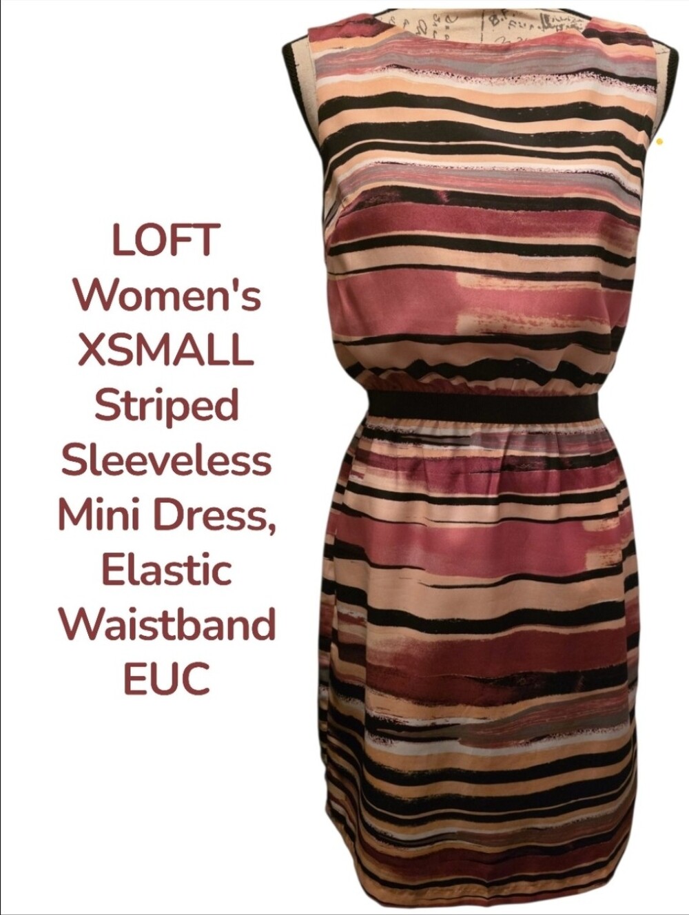 LOFT Striped Sleeveless Mini Dress in Pink, Black, Cream